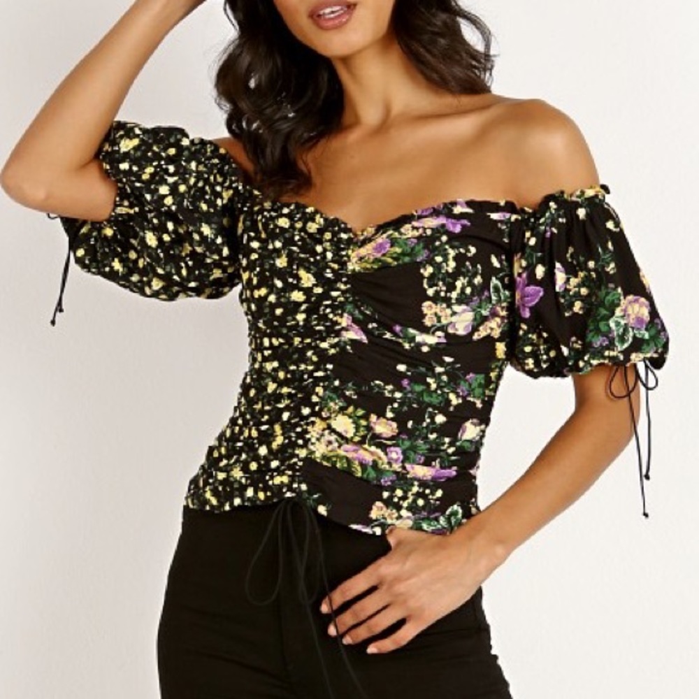 For Love And Lemons Black Yellow Floral Off The Shoulder Top Shirt
